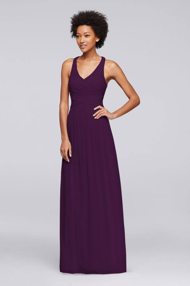 Mesh Long Bridesmaid Dress with Crisscross Back Plum Purple 18 59.08